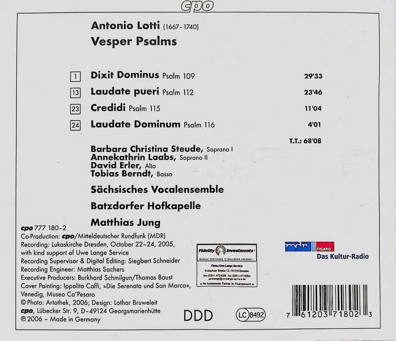 Back-Cover: 'Antonio Lotti: Vesperpsalmen'